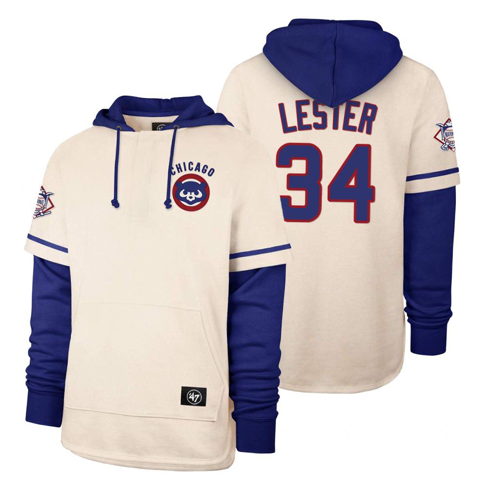 Men Chicago Cubs #34 Lester Cream 2021 Pullover Hoodie MLB Jersey->chicago cubs->MLB Jersey